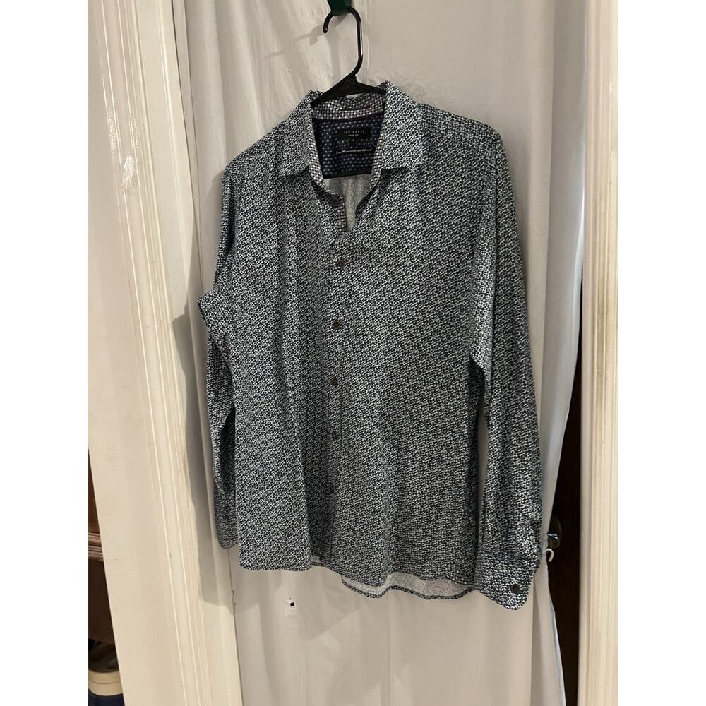 Ted Baker London Men’s Blue White Dot Print Button Front Shirt Sz 3/M
